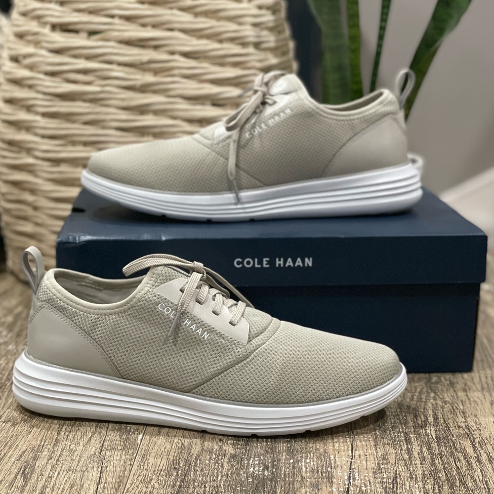 Cole Haan Grandsport Journey Knit Sneaker Mens 11.5 Dove Gray Tan White Shoe